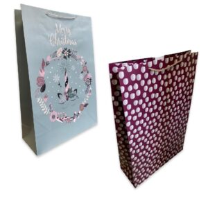 cadeautassen kerst en paars gestipt
