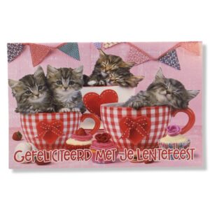 Lentefeest Wenskaart Kittens in theekopjes