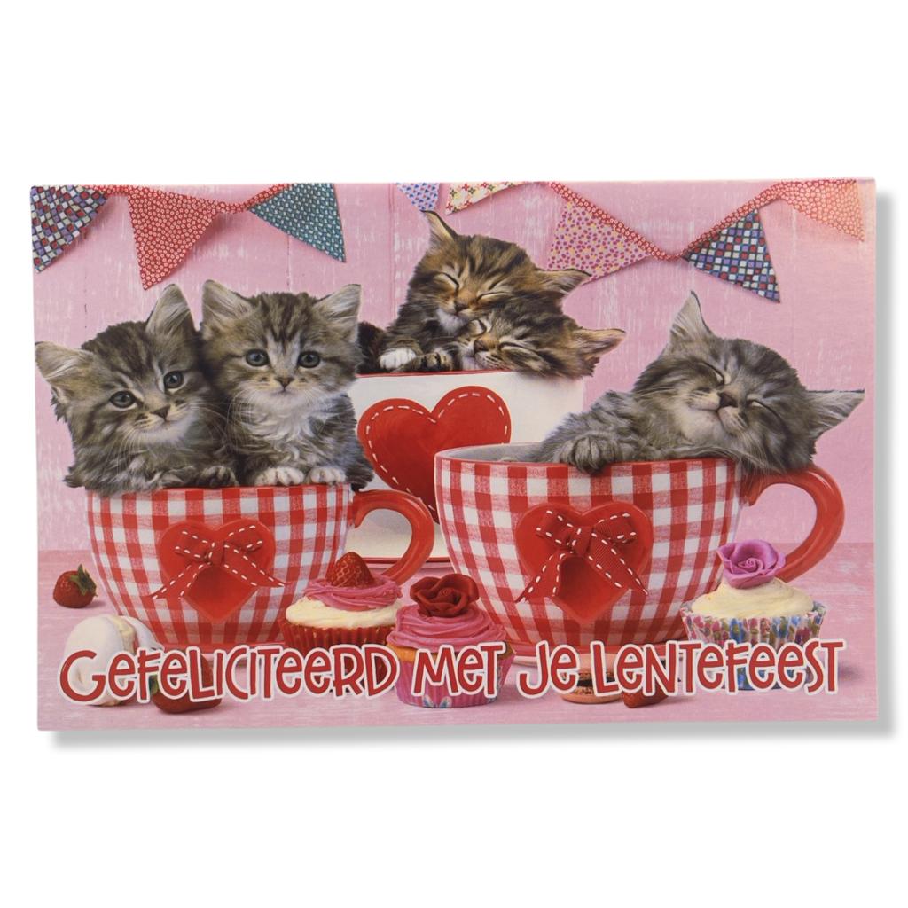 Lentefeest Wenskaart Kittens in theekopjes Lentefeest Wenskaart Kittens in theekopjes