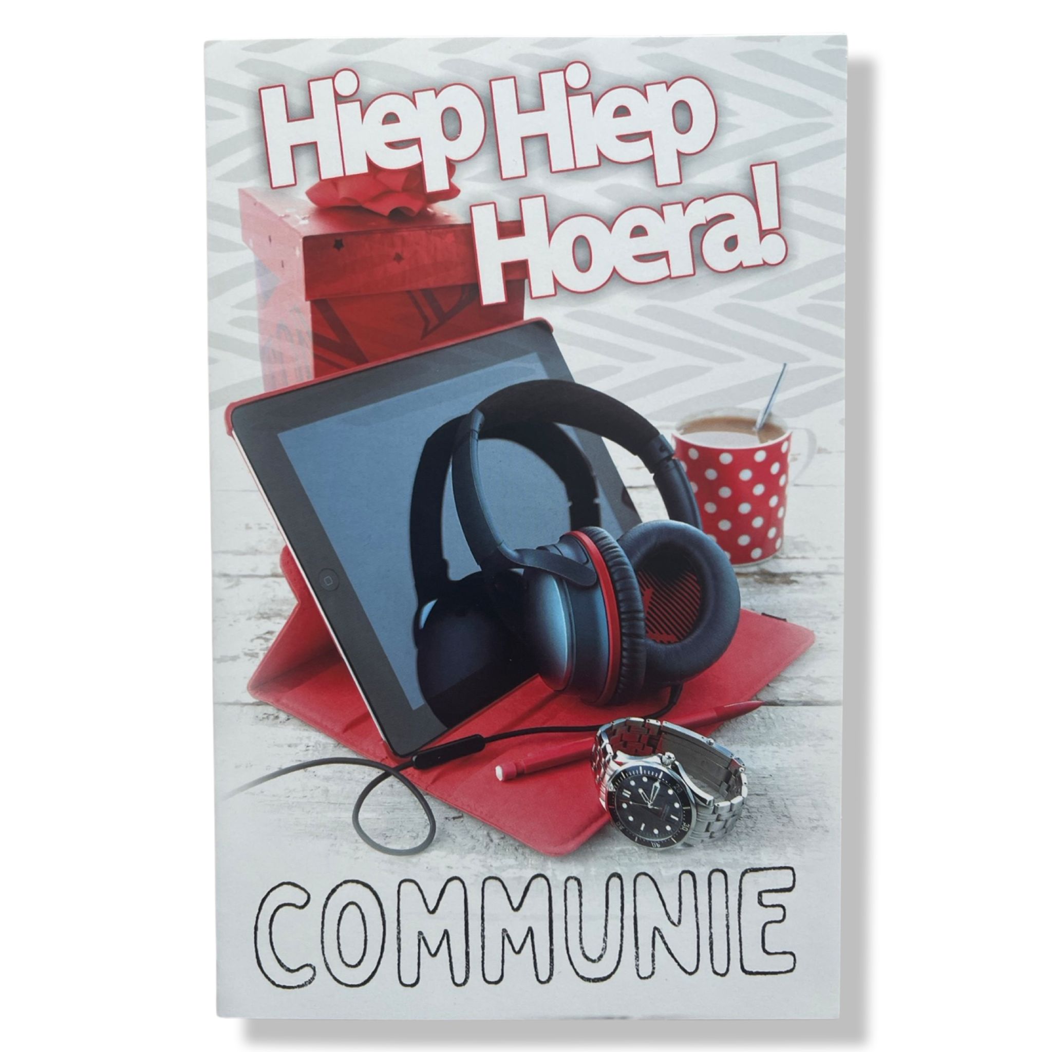 Communie wenskaart Koptelefoon Rood Communie wenskaart Koptelefoon Rood