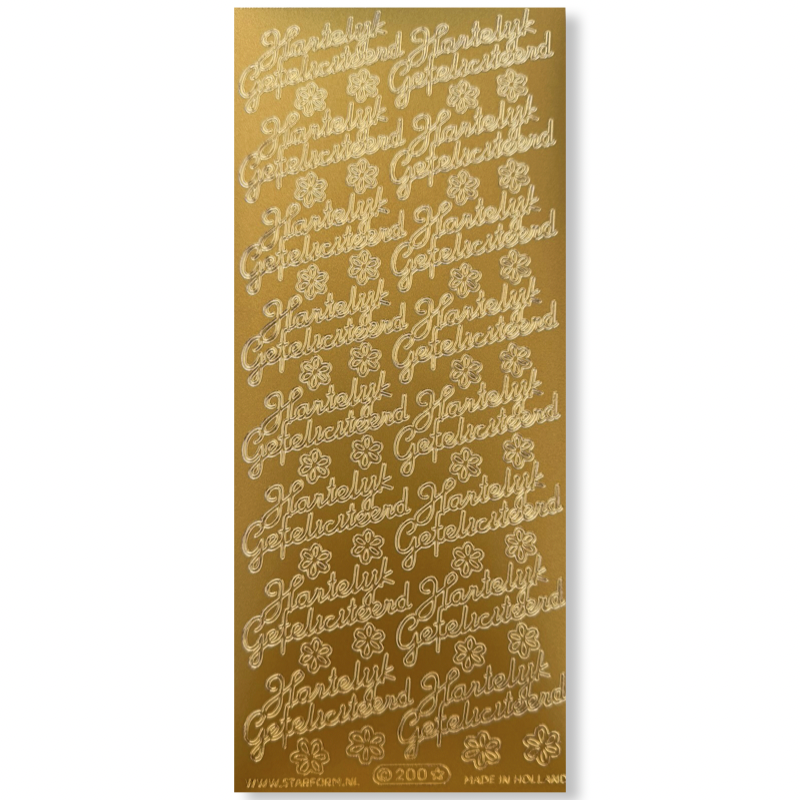 Stickervel Goud Hartelijk Gefeliciteerd Stickervel Goud Hartelijk Gefeliciteerd