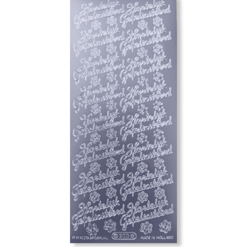 Stickervel Zilver Hartelijk Gefeliciteerd Stickervel Zilver Hartelijk Gefeliciteerd