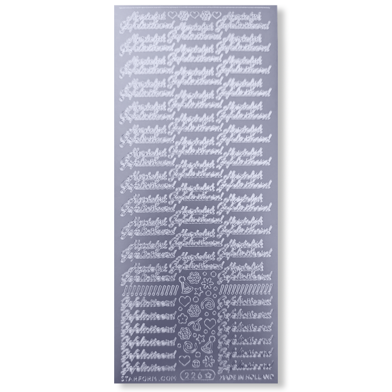 Stickervel Zilver Hartelijk Gefeliciteerd Stickervel Zilver Hartelijk Gefeliciteerd