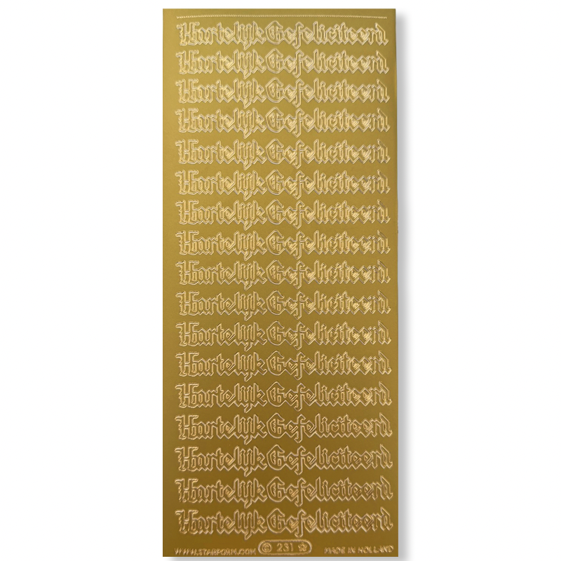 Stickervel Goud Hartelijk Gefeliciteerd Stickervel Goud Hartelijk Gefeliciteerd