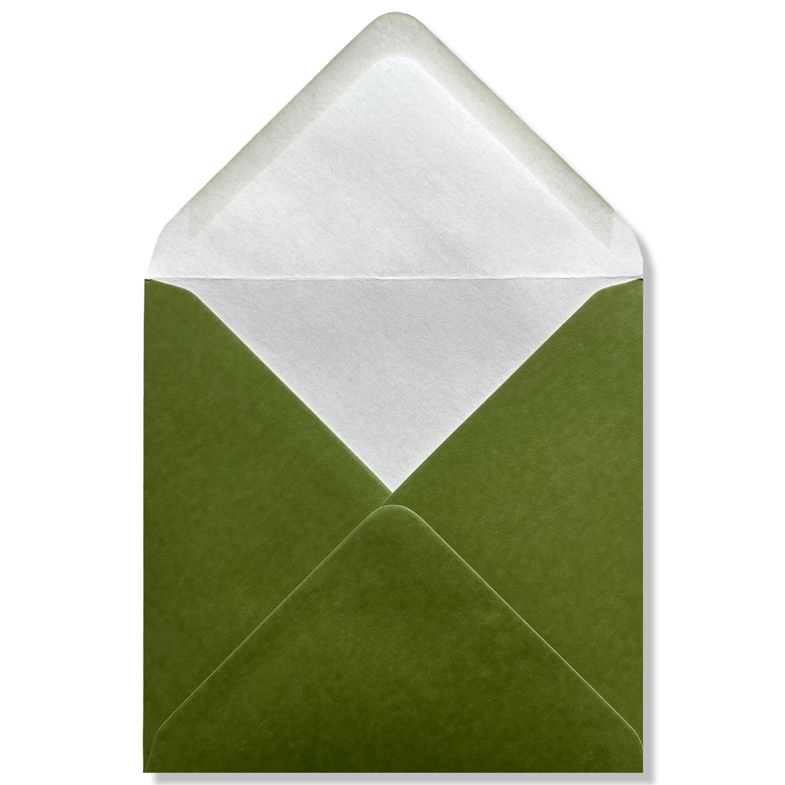 vierkante enveloppen metallic mosgroen binnen