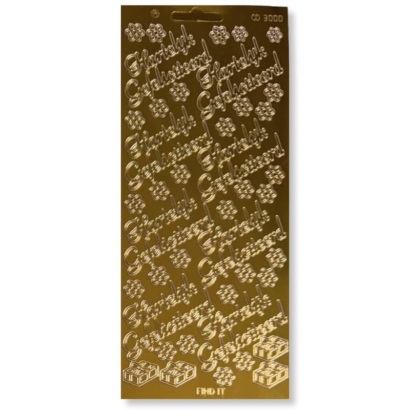 stickervel Goud Hartelijk Gefeliciteerd stickervel Goud Hartelijk Gefeliciteerd