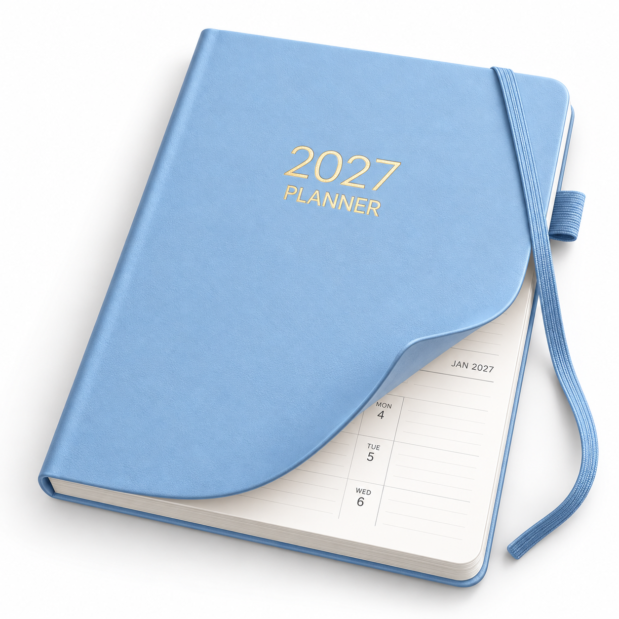 Blauwe 2027-planner met gouden letters
