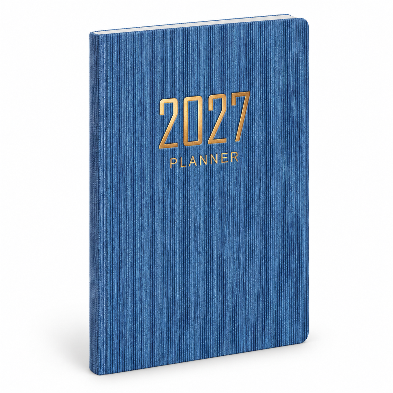 Blauwe 2027 weekplanner met gouden opdruk