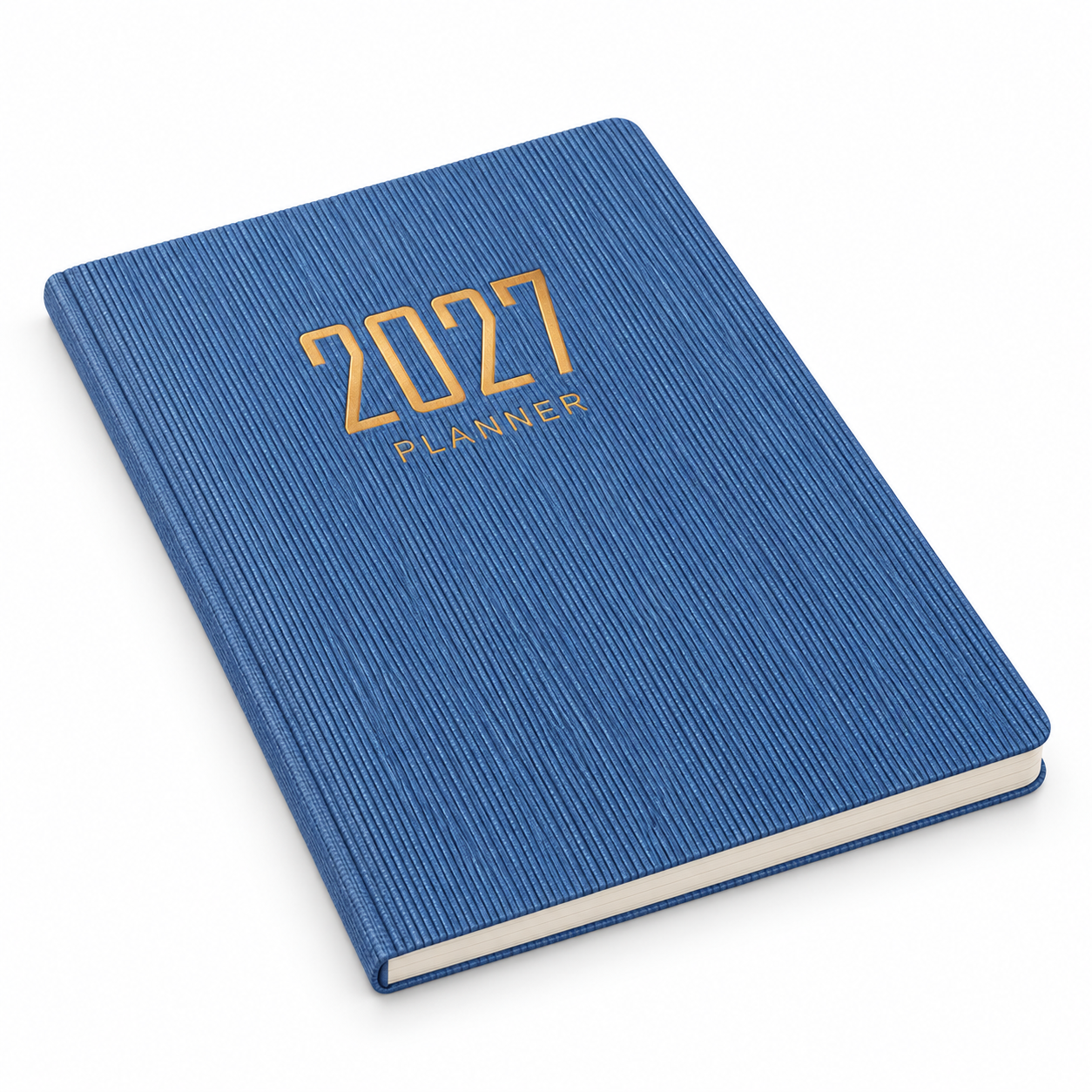 Blauwe geribbelde A5-weekplanner 2027