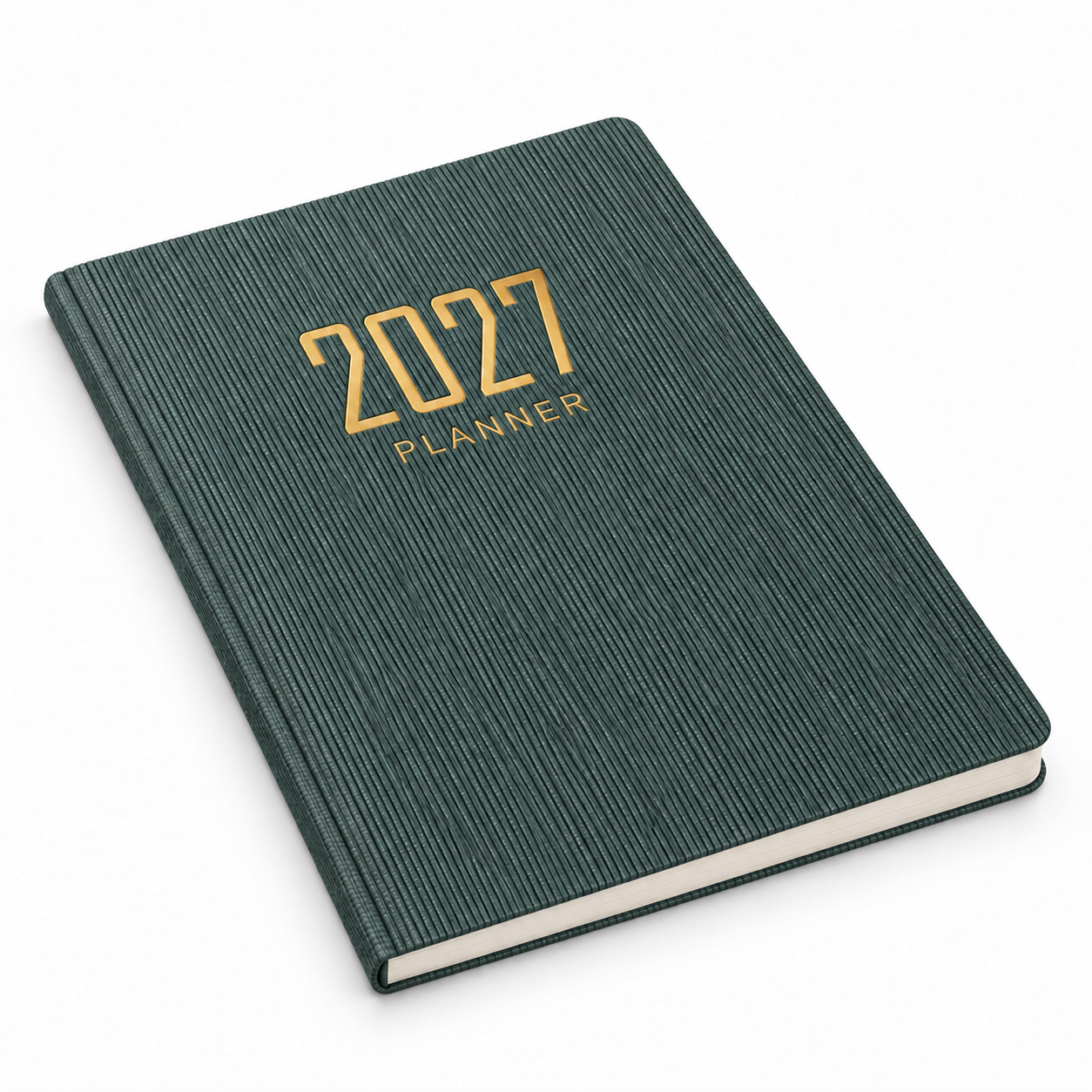 Donkergroene 2027-planner met gouden opdruk
