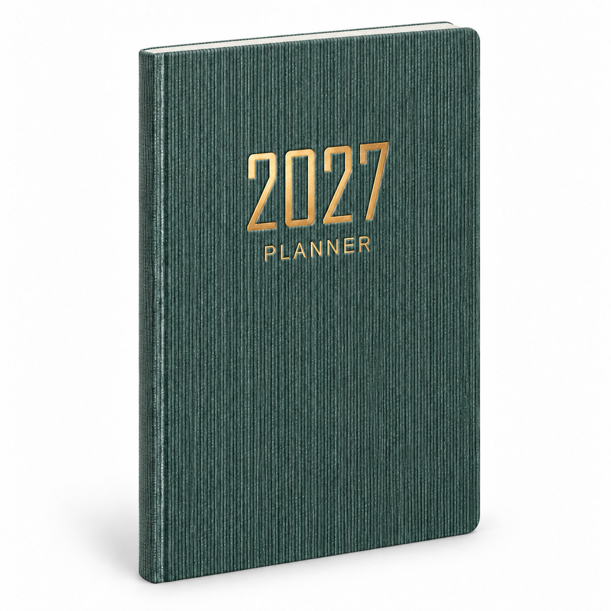 Donkergroene geribbelde weekplanner 2027