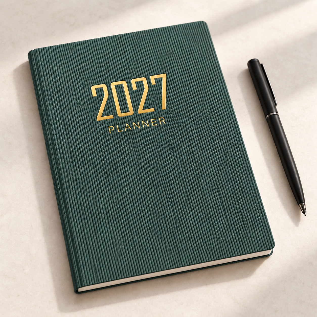 Donkergroene geribde 2027-planner