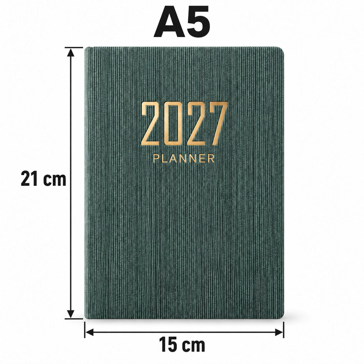 Geribde donkergroene flexibele weekplanner 2027