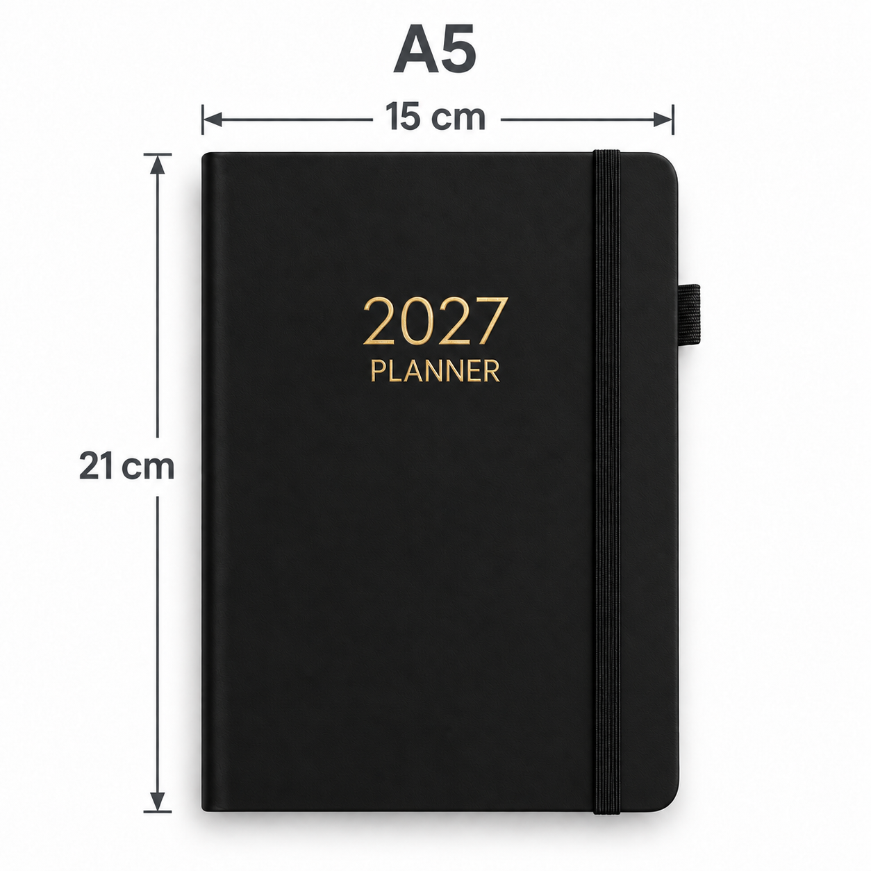 Matte zwarte A5-planner 2027