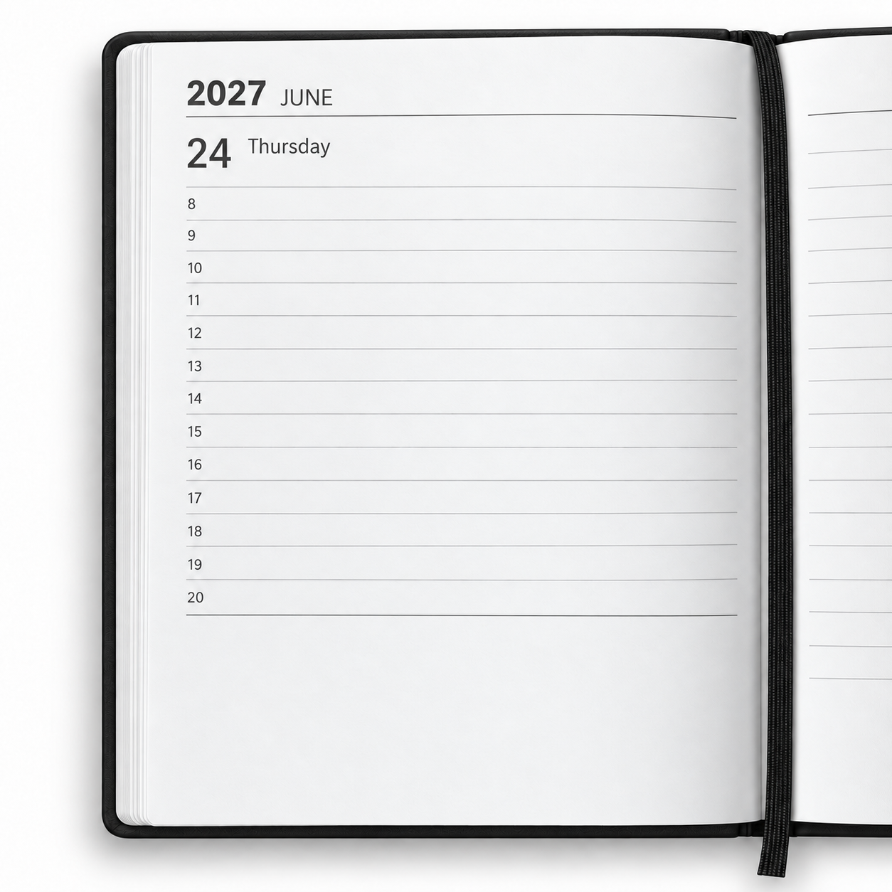 Matzwarte A5 2027-planner met pennen
