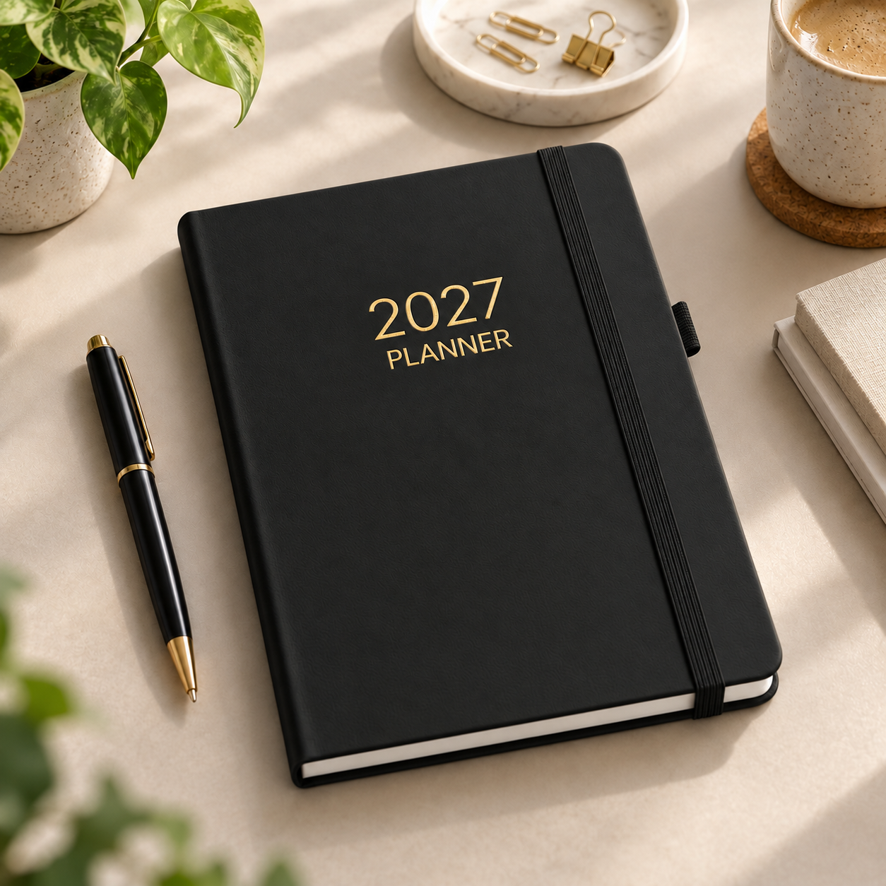 Matzwarte A5-planner met gouden 2027-opdruk