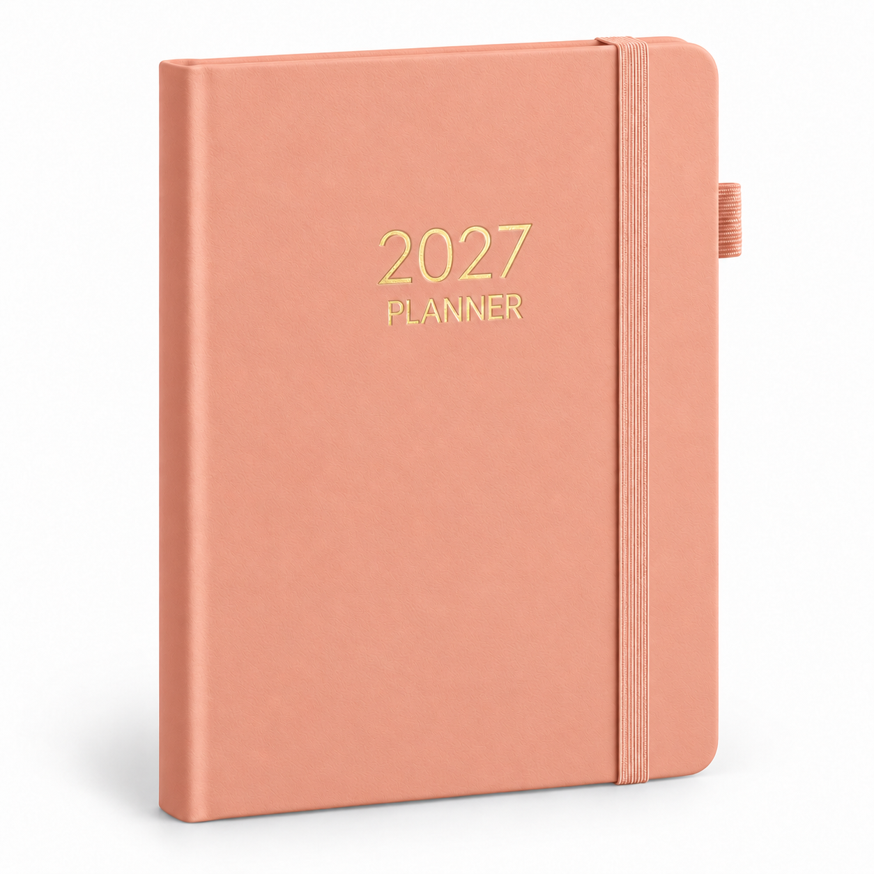 Salmonroze A5-planner met gouden 2027-tekst