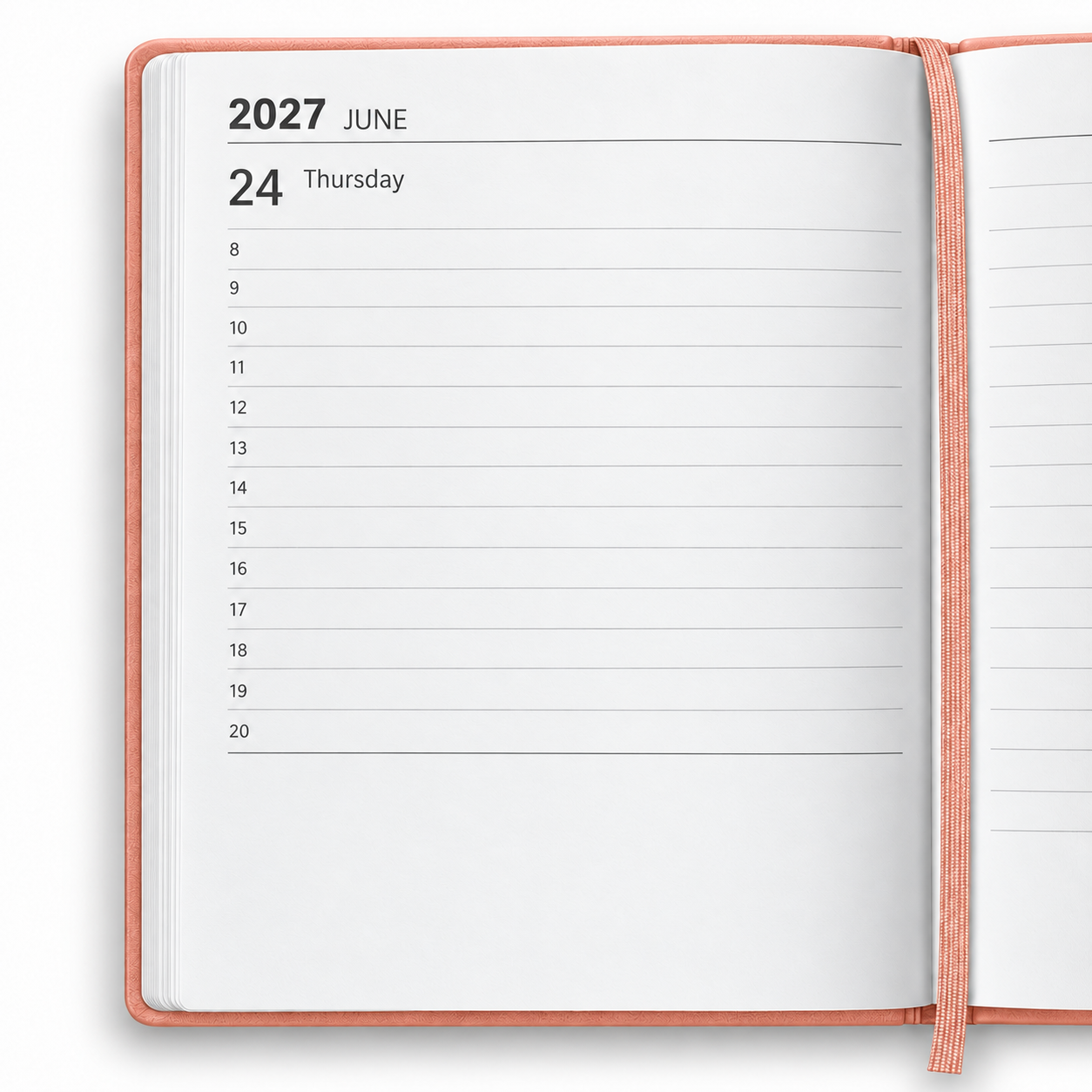 Zalmroze 2027-planner met gouden letters