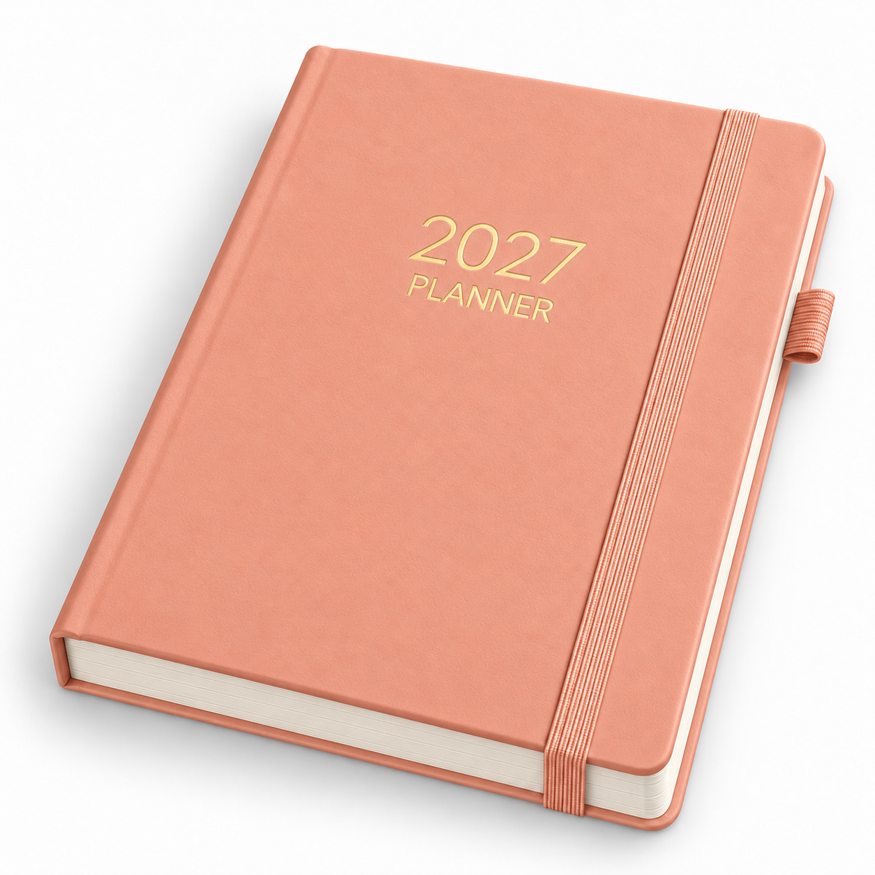 Zalmroze A5-planner met gouden opdruk