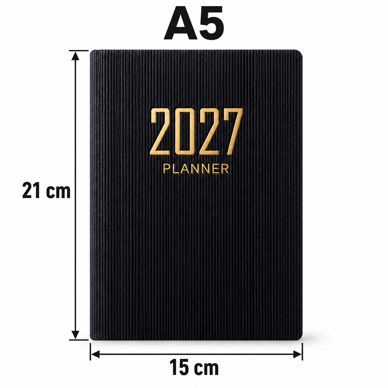 Zwarte geribde flexibele weekplanner 2027